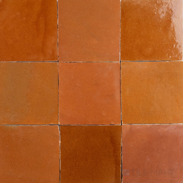 Zellige Bespoke Sundried Clay 4X4 Glossy Terracotta Hand Cut Tile