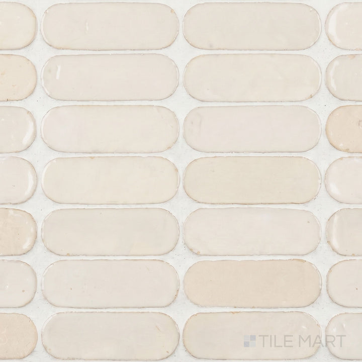 Zellige Bespoke Desert Pearl 2X6 Long Oval Glossy Terracotta Subway Hand Cut Tile