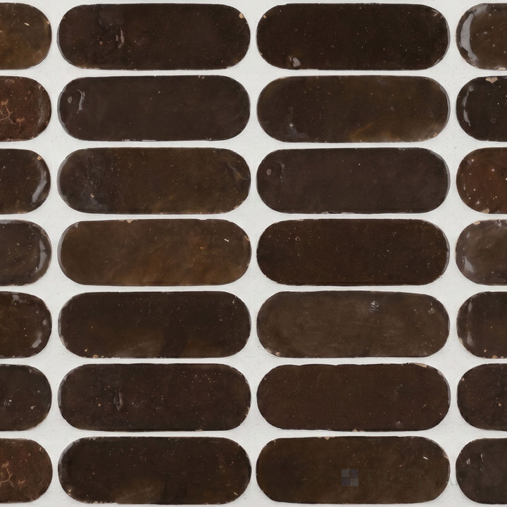 Zellige Bespoke Espresso Noire 2X6 Long Oval Glossy Terracotta Subway Hand Cut Tile