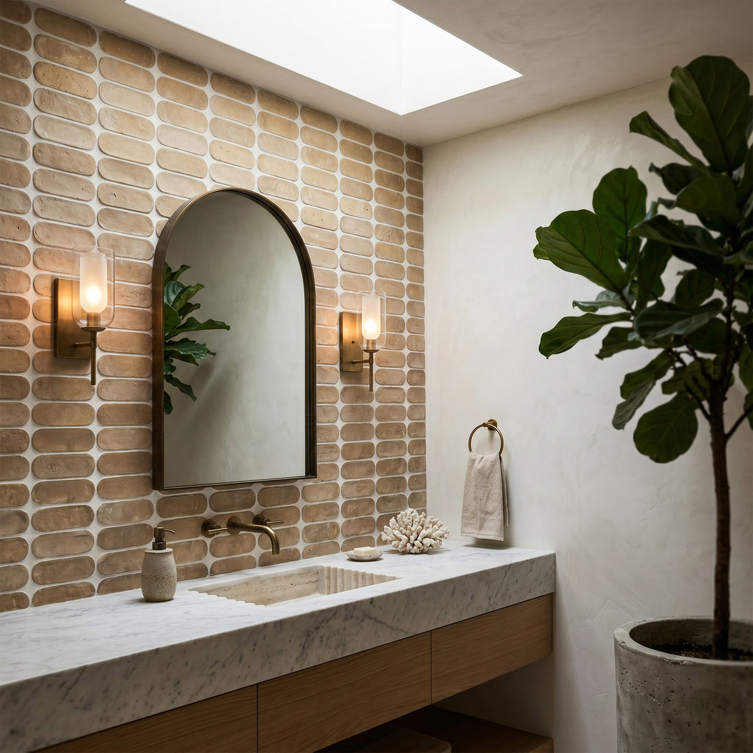 Zellige Bespoke Nomad Sand 2X6 Long Oval Glossy Terracotta Subway Hand Cut Tile