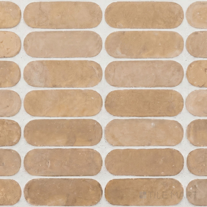 Zellige Bespoke Nomad Sand 2X6 Long Oval Glossy Terracotta Subway Hand Cut Tile