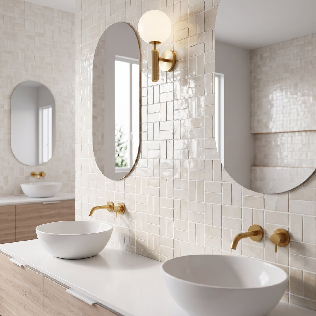 Zellige Bespoke Desert Pearl 2X2 Crosshatch Glossy Terracotta Hand Cut Mosaic