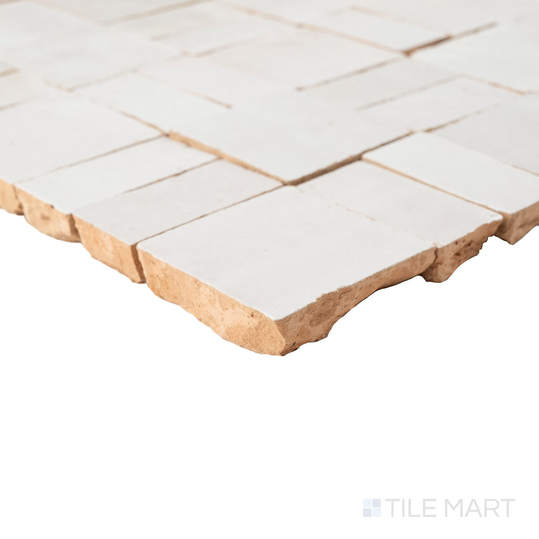 Zellige Bespoke Desert Pearl 2X2 Crosshatch Glossy Terracotta Hand Cut Mosaic