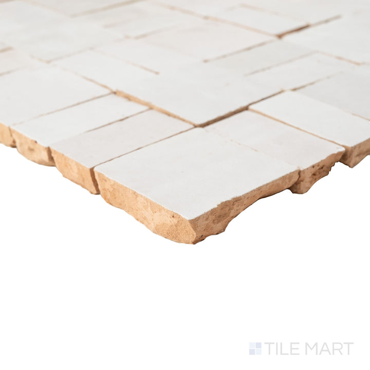 Zellige Bespoke Desert Pearl 2X2 Crosshatch Glossy Terracotta Hand Cut Mosaic