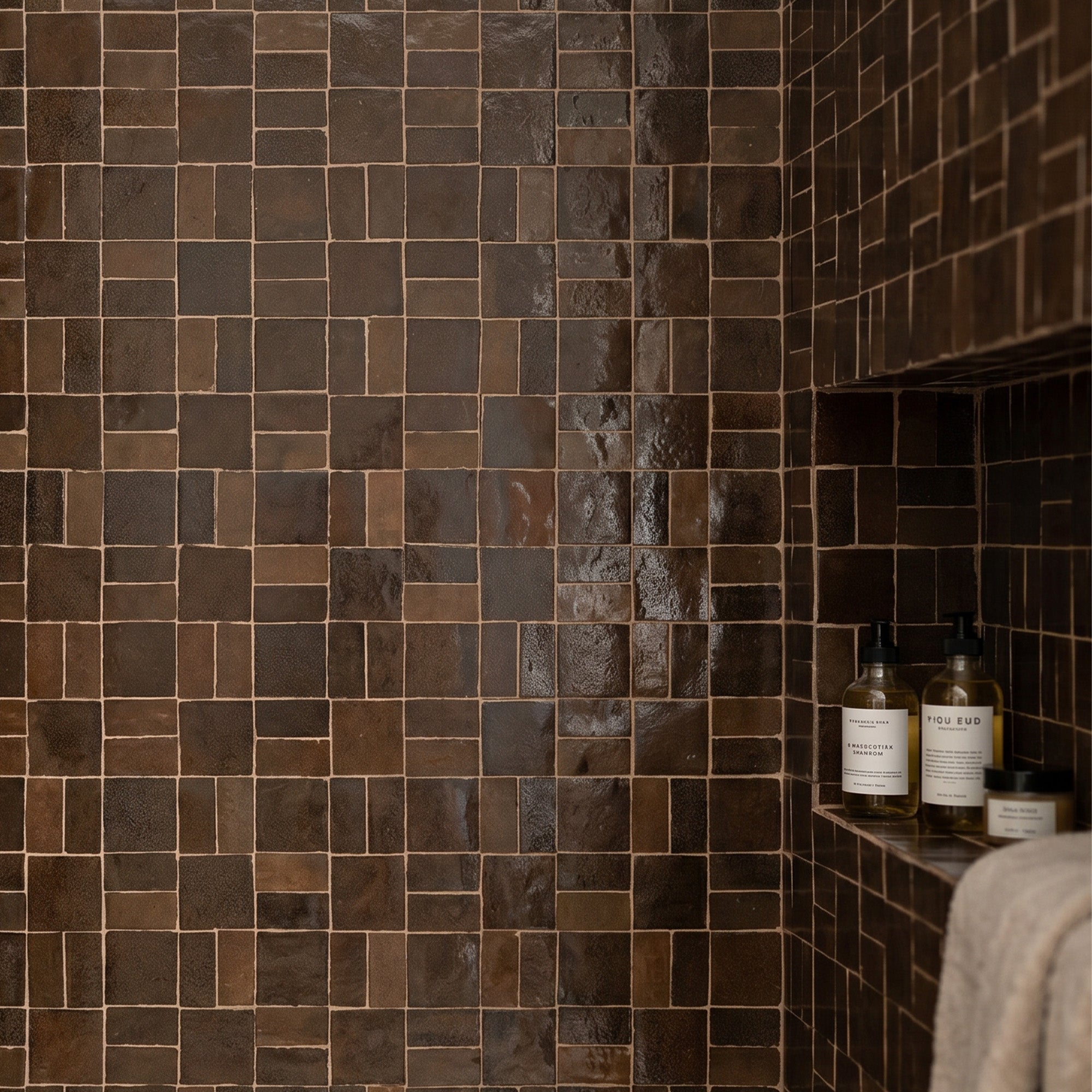 Zellige Bespoke Espresso Noire 2X2 Crosshatch Glossy Terracotta Hand C