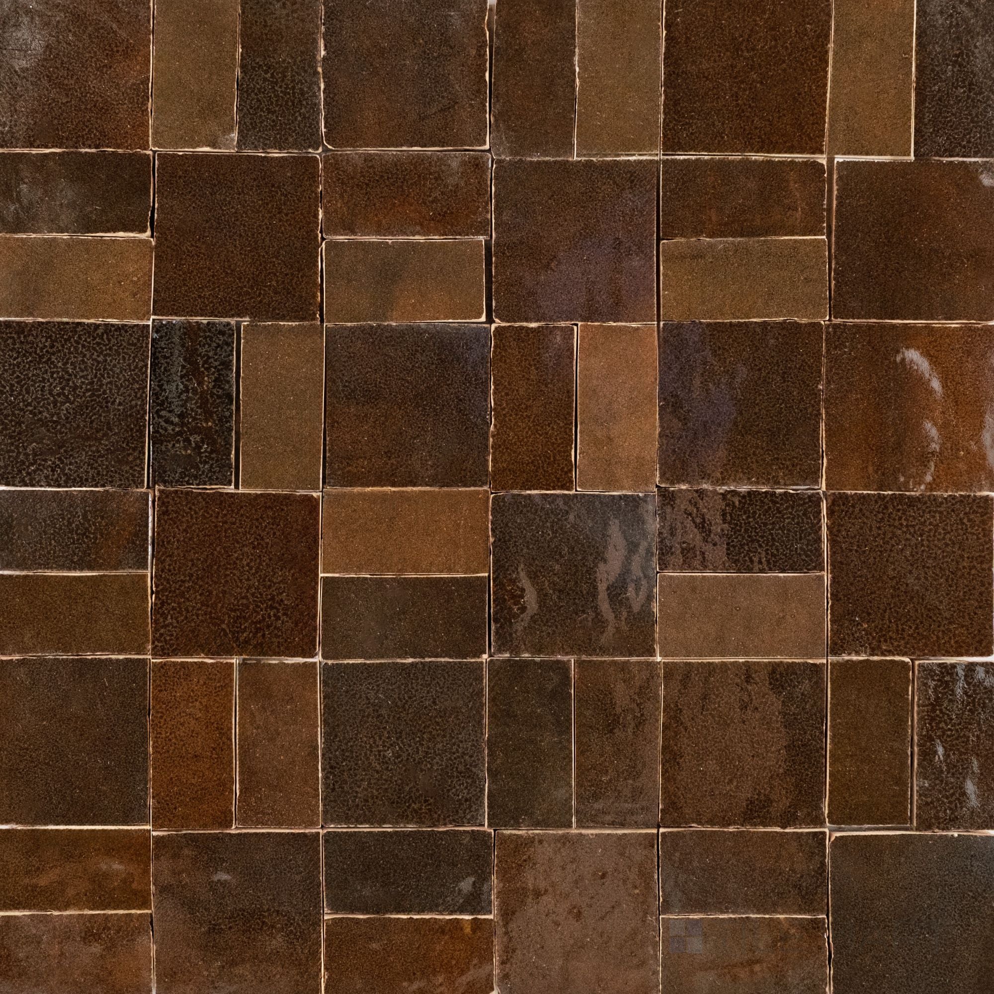 Zellige Bespoke Espresso Noire 2X2 Crosshatch Glossy Terracotta Hand C