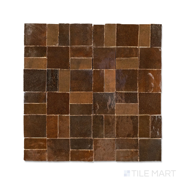 Zellige Bespoke Espresso Noire 2X2 Crosshatch Glossy Terracotta Hand Cut Mosaic