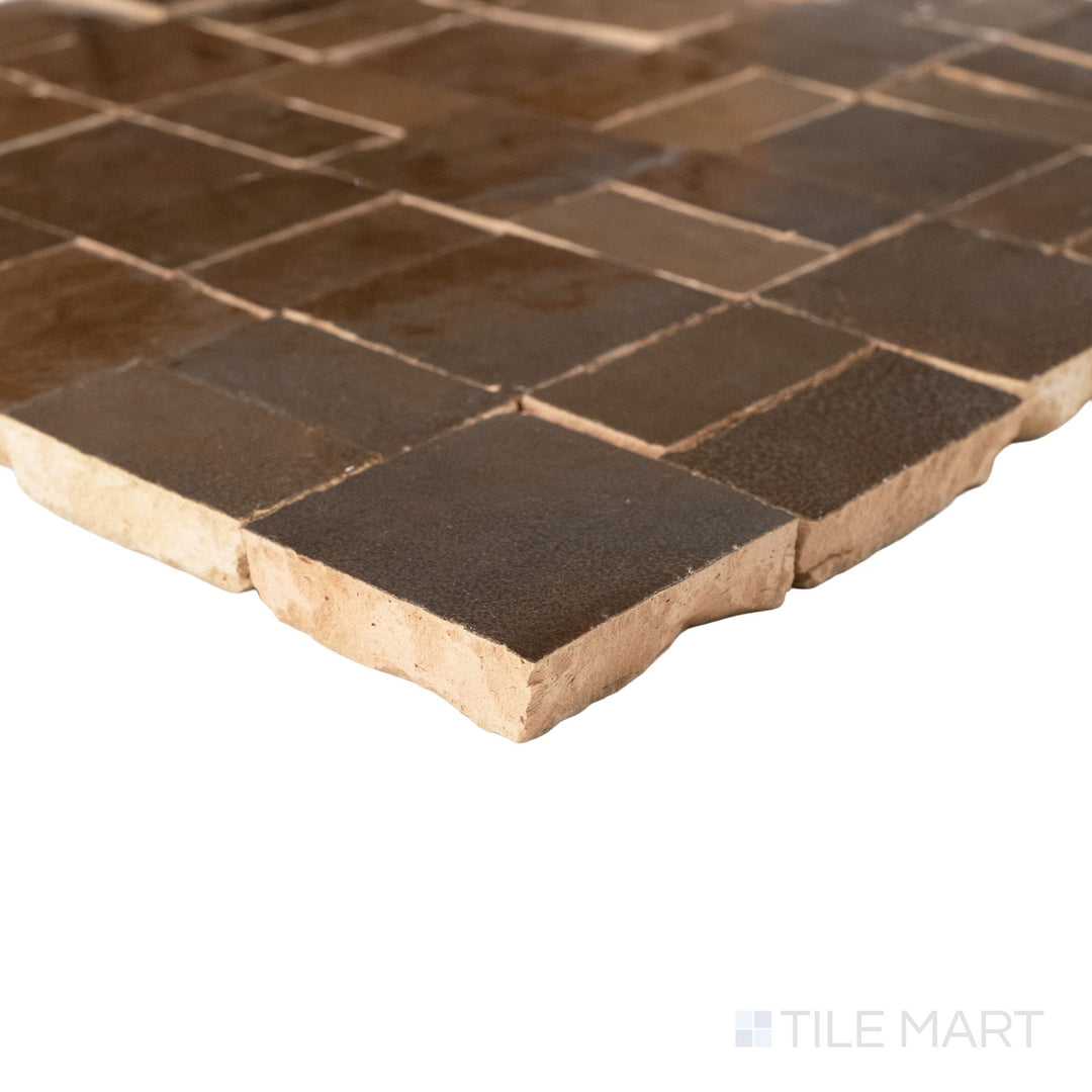 Zellige Bespoke Espresso Noire 2X2 Crosshatch Glossy Terracotta Hand Cut Mosaic