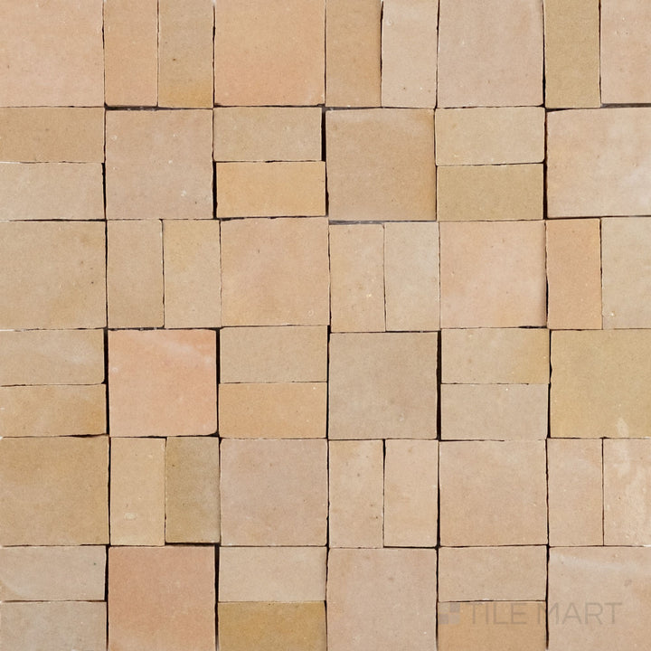 Zellige Bespoke Nomad Sand 2X2 Crosshatch Glossy Terracotta Hand Cut Mosaic