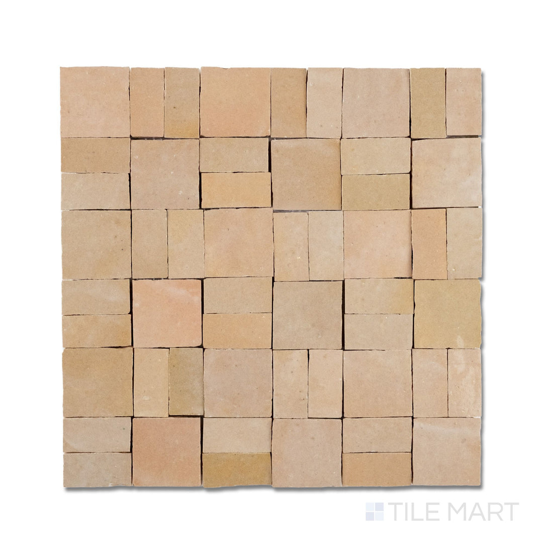 Zellige Bespoke Nomad Sand 2X2 Crosshatch Glossy Terracotta Hand Cut Mosaic