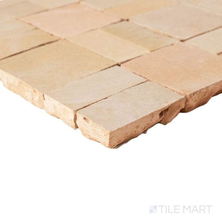 Zellige Bespoke Nomad Sand 2X2 Crosshatch Glossy Terracotta Hand Cut Mosaic
