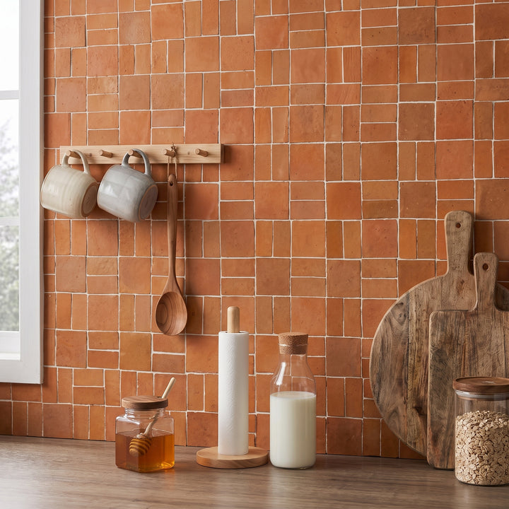 Zellige Bespoke Sundried Clay 2X2 Crosshatch Glossy Terracotta Hand Cut Mosaic