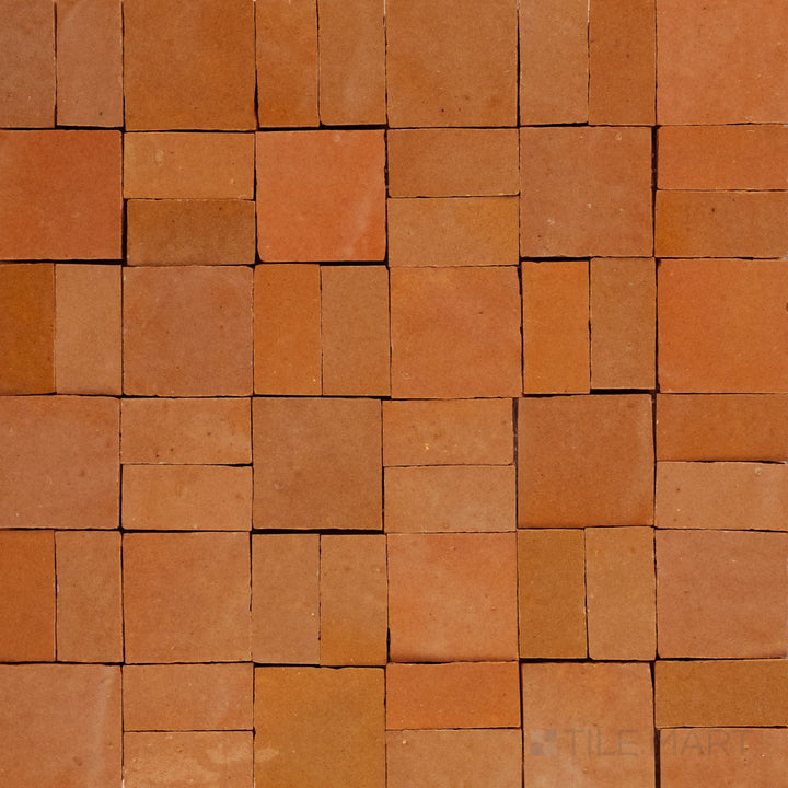 Zellige Bespoke Sundried Clay 2X2 Crosshatch Glossy Terracotta Hand Cut Mosaic