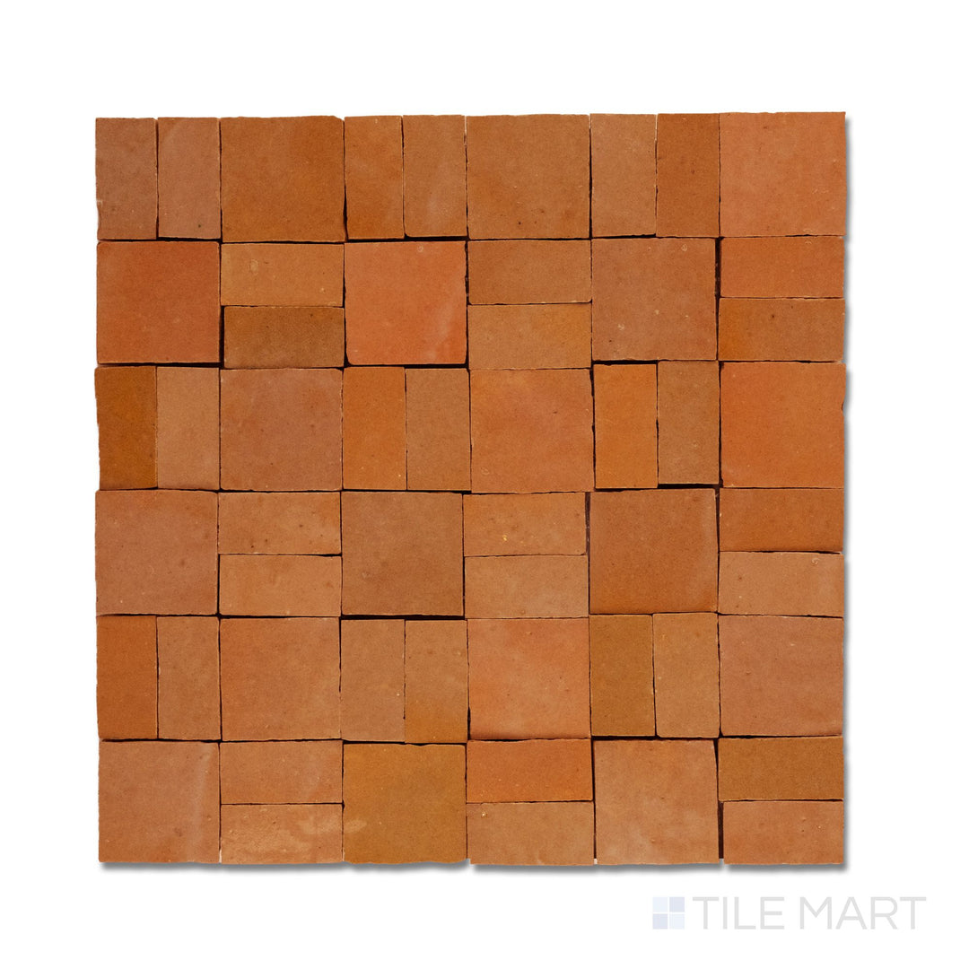 Zellige Bespoke Sundried Clay 2X2 Crosshatch Glossy Terracotta Hand Cut Mosaic