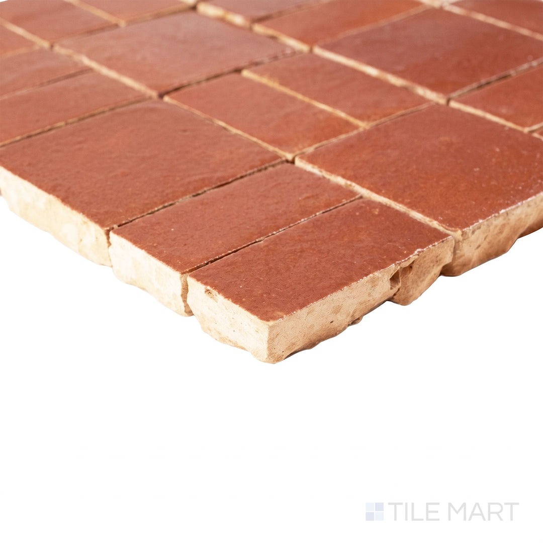 Zellige Bespoke Sundried Clay 2X2 Crosshatch Glossy Terracotta Hand Cut Mosaic