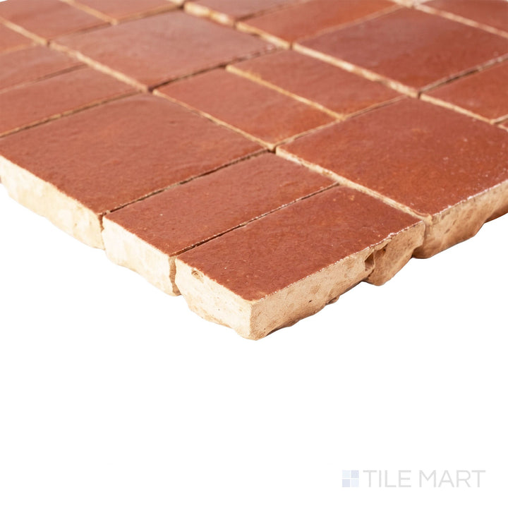 Zellige Bespoke Sundried Clay 2X2 Crosshatch Glossy Terracotta Hand Cut Mosaic