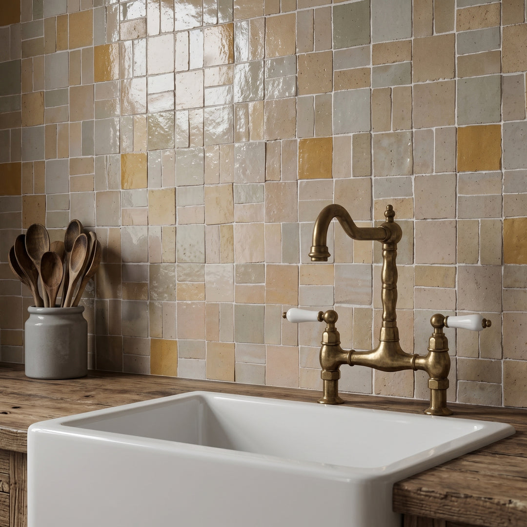 Zellige Bespoke Twilight Bloom 2X2 Crosshatch Glossy Terracotta Hand Cut Mosaic
