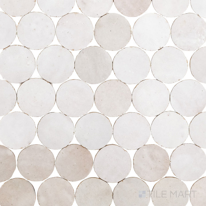 Zellige Bespoke Desert Pearl 2" Circle Glossy Terracotta Hand Cut Mosaic