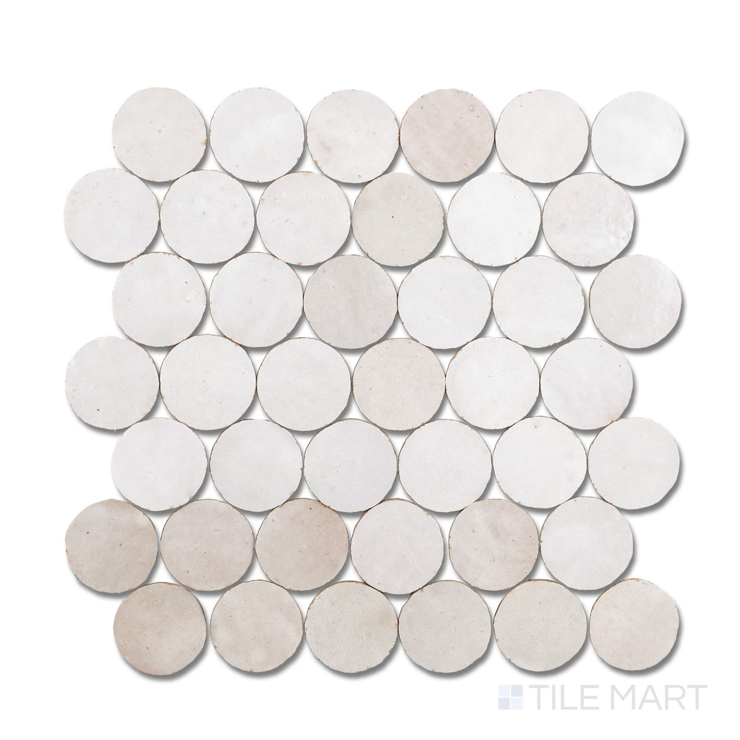 Zellige Bespoke Desert Pearl 2" Circle Glossy Terracotta Hand Cut Mosaic