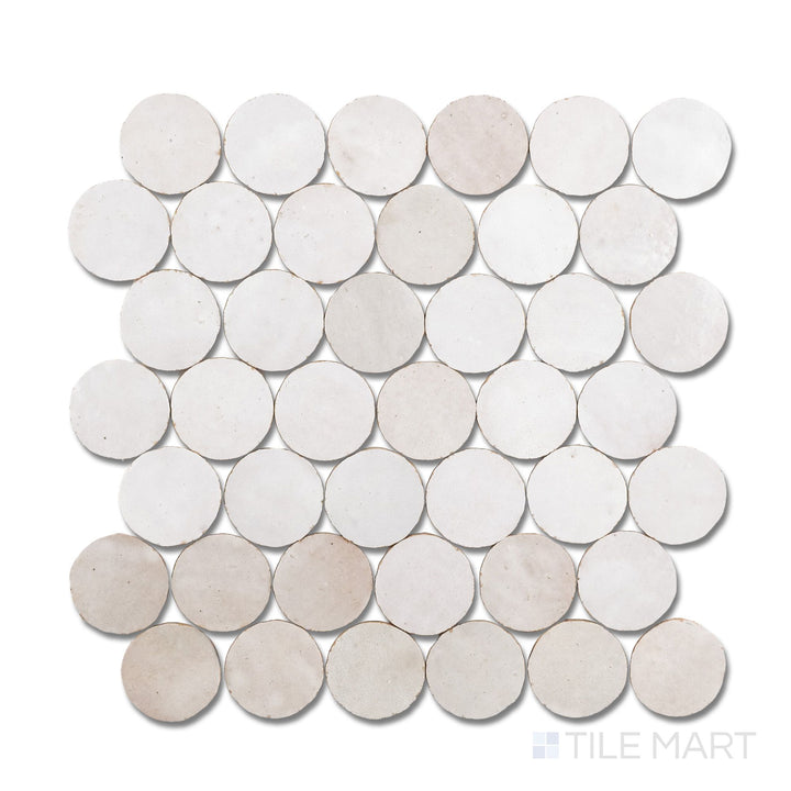 Zellige Bespoke Desert Pearl 2" Circle Glossy Terracotta Hand Cut Mosaic