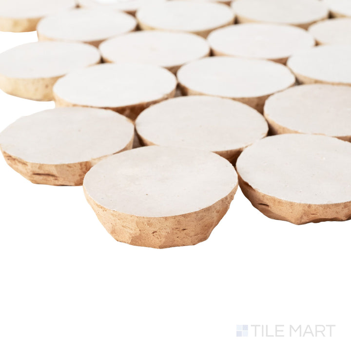 Zellige Bespoke Desert Pearl 2" Circle Glossy Terracotta Hand Cut Mosaic