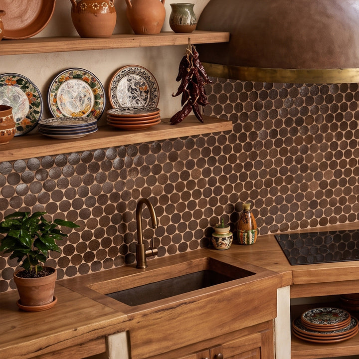 Zellige Bespoke Espresso Noire 2" Circle Glossy Terracotta Hand Cut Mosaic
