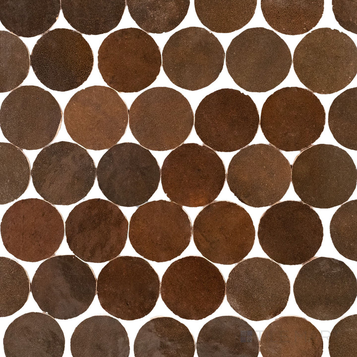 Zellige Bespoke Espresso Noire 2" Circle Glossy Terracotta Hand Cut Mosaic