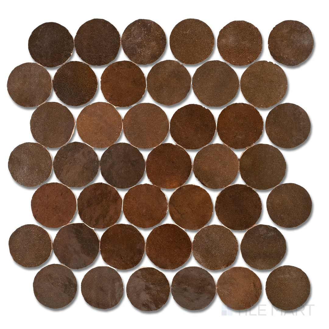 Zellige Bespoke Espresso Noire 2" Circle Glossy Terracotta Hand Cut Mosaic
