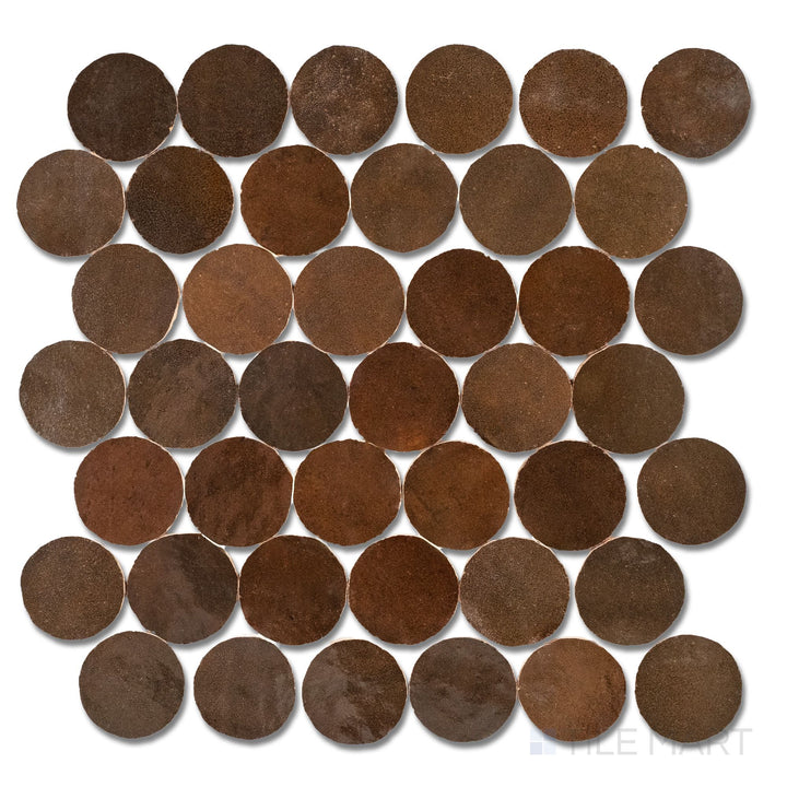 Zellige Bespoke Espresso Noire 2" Circle Glossy Terracotta Hand Cut Mosaic