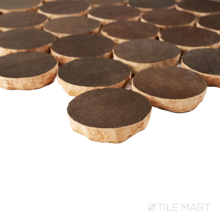 Zellige Bespoke Espresso Noire 2" Circle Glossy Terracotta Hand Cut Mosaic