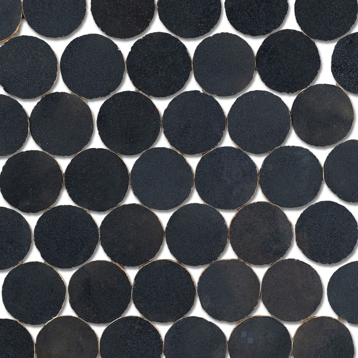 Zellige Bespoke Indigo Mist 2" Circle Glossy Terracotta Hand Cut Mosaic