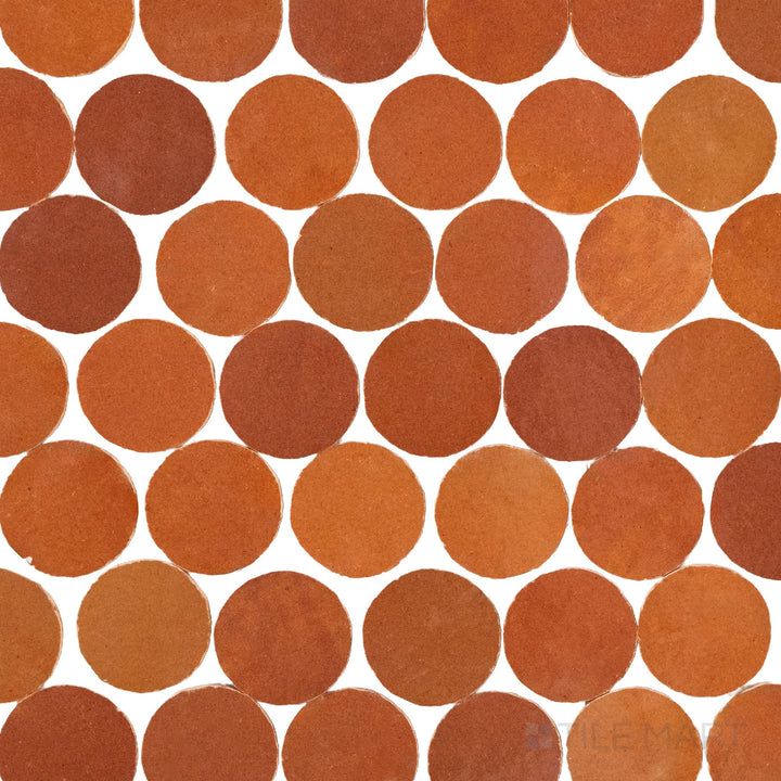Zellige Bespoke Sundried Clay 2" Circle Glossy Terracotta Hand Cut Mosaic