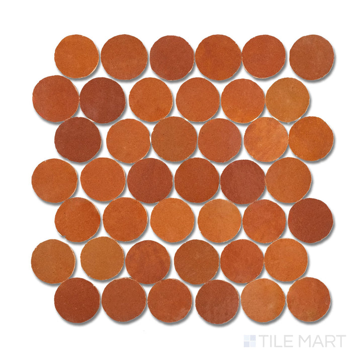 Zellige Bespoke Sundried Clay 2" Circle Glossy Terracotta Hand Cut Mosaic