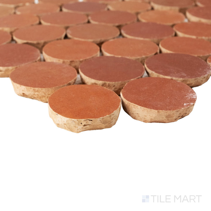 Zellige Bespoke Sundried Clay 2" Circle Glossy Terracotta Hand Cut Mosaic