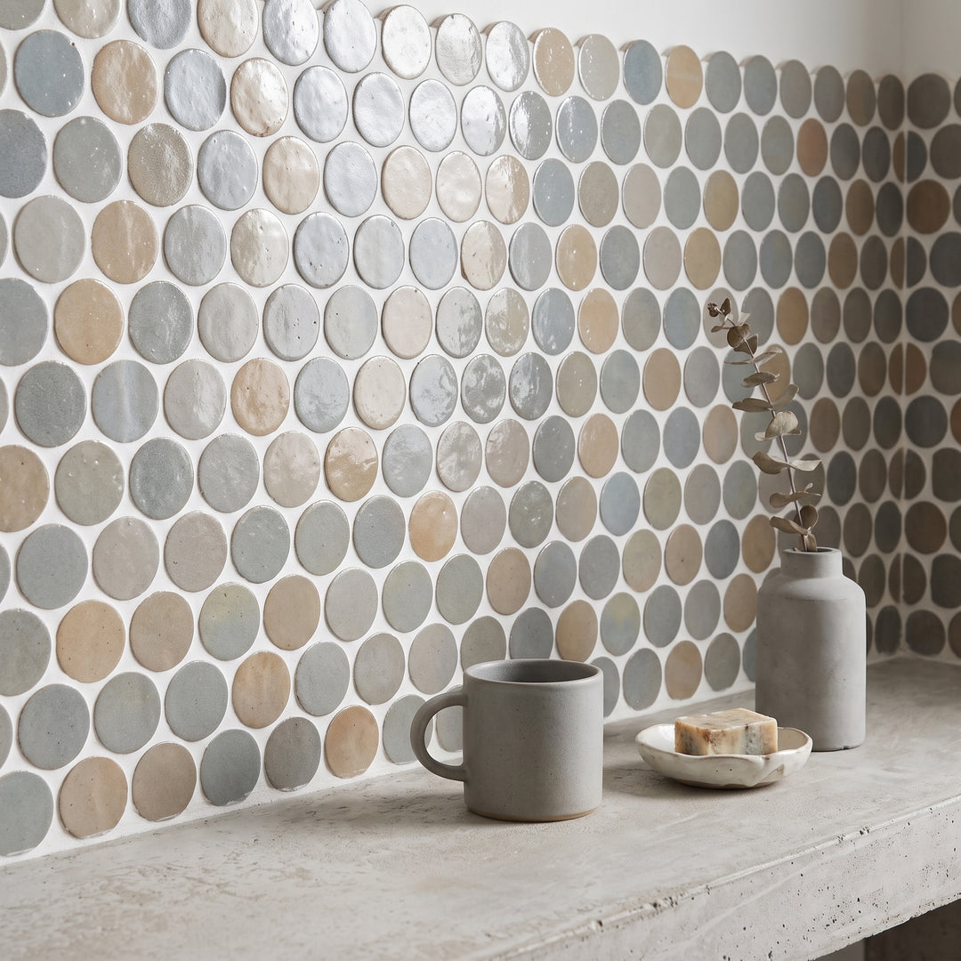 Zellige Bespoke Twilight Bloom 2" Circle Glossy Terracotta Hand Cut Mosaic