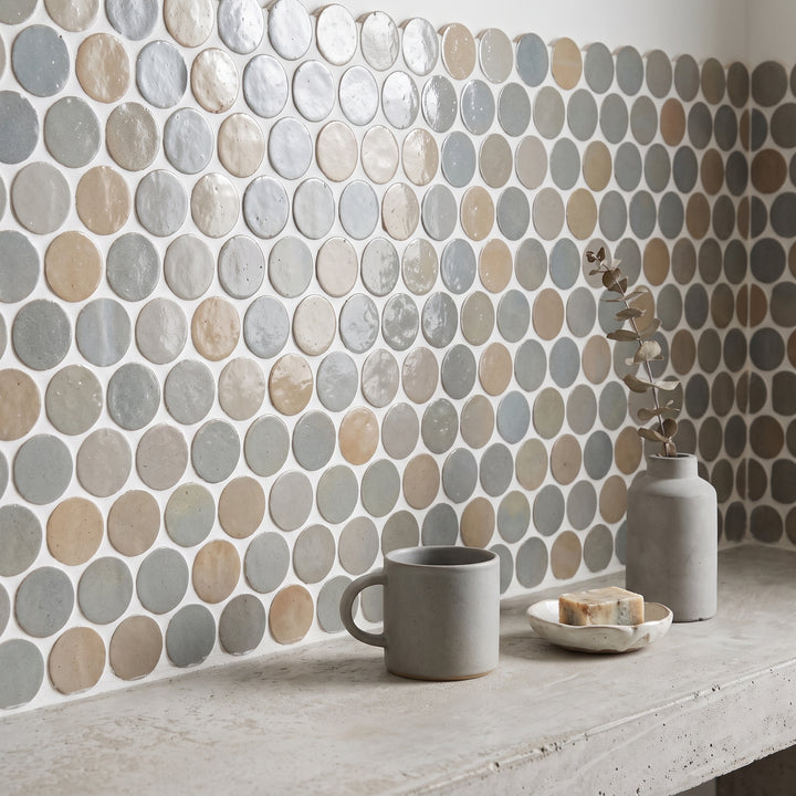 Zellige Bespoke Twilight Bloom 2" Circle Glossy Terracotta Hand Cut Mosaic