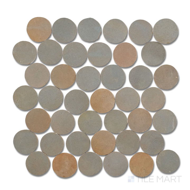 Zellige Bespoke Twilight Bloom 2" Circle Glossy Terracotta Hand Cut Mosaic
