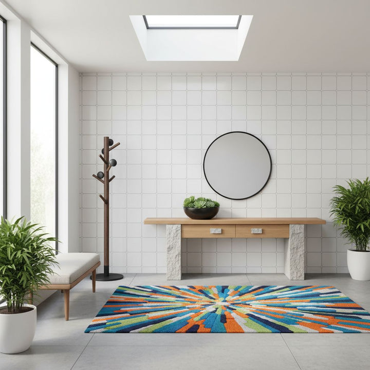 Contemporary space enhanced by Curves Halo Ice 6x6 glossy ceramic tile, featuring its icy white tone and smooth ceramic surface