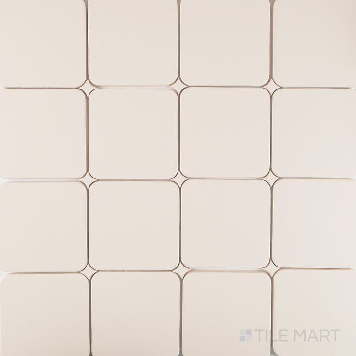 Overview of Curves Halo Ivory 6x6 glossy ceramic tile showing full layout and smooth, elegant surface in ivory tone
