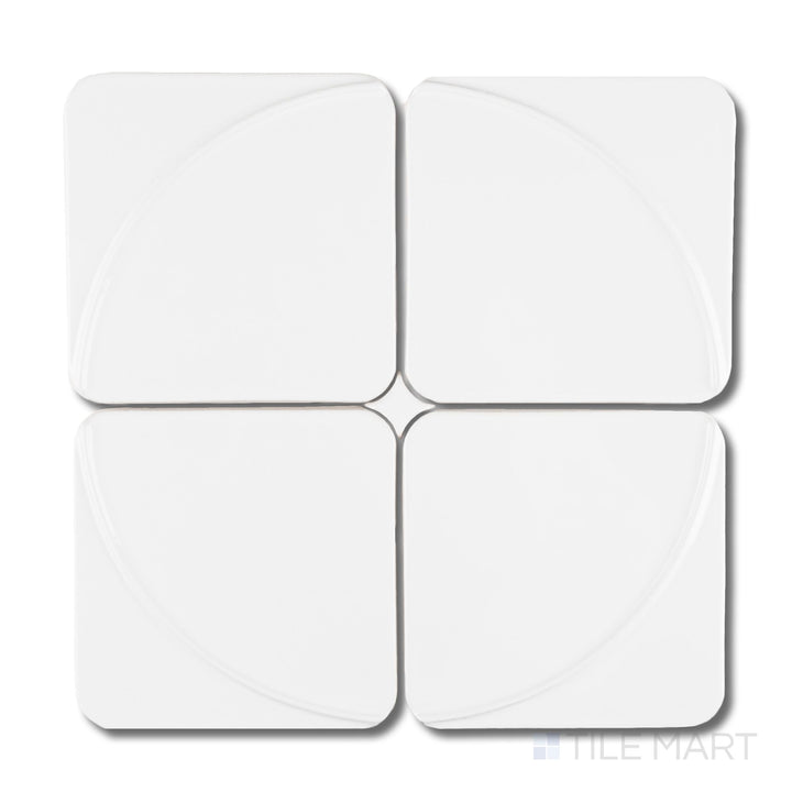 Grouped Curves Mandala Ice 6x6 glossy ceramic tiles emphasizing intricate mandala design, icy tones, and softened square edges