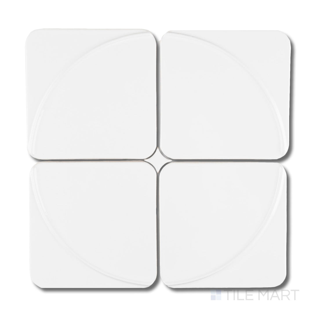 Grouped Curves Mandala Ice 6x6 glossy ceramic tiles emphasizing intricate mandala design, icy tones, and softened square edges