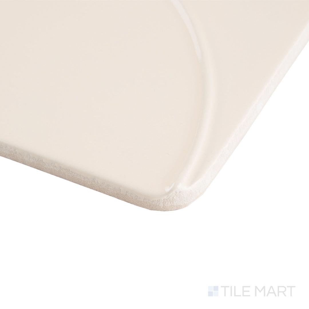 Close-up corner shot of Curves Mandala Ivory 6x6 glossy ceramic tile, showcasing the intricate mandala detail and high-gloss ivory surface