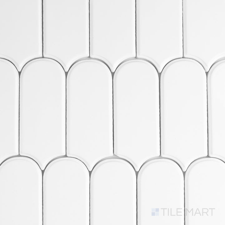 Overview of Curves Clara Ice 2.5x6 glossy ceramic tile showing full layout with cool ice-toned finish and smooth surface