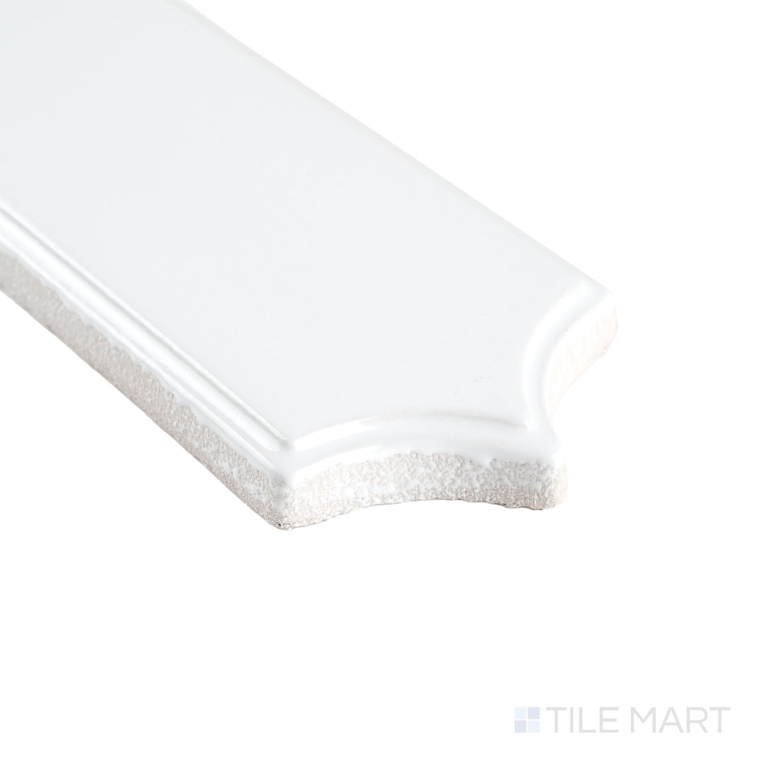 Curves Clara Ice 2.5x6 glossy ceramic tile corner image highlighting the glossy cool-toned glaze and clean-cut ceramic edge