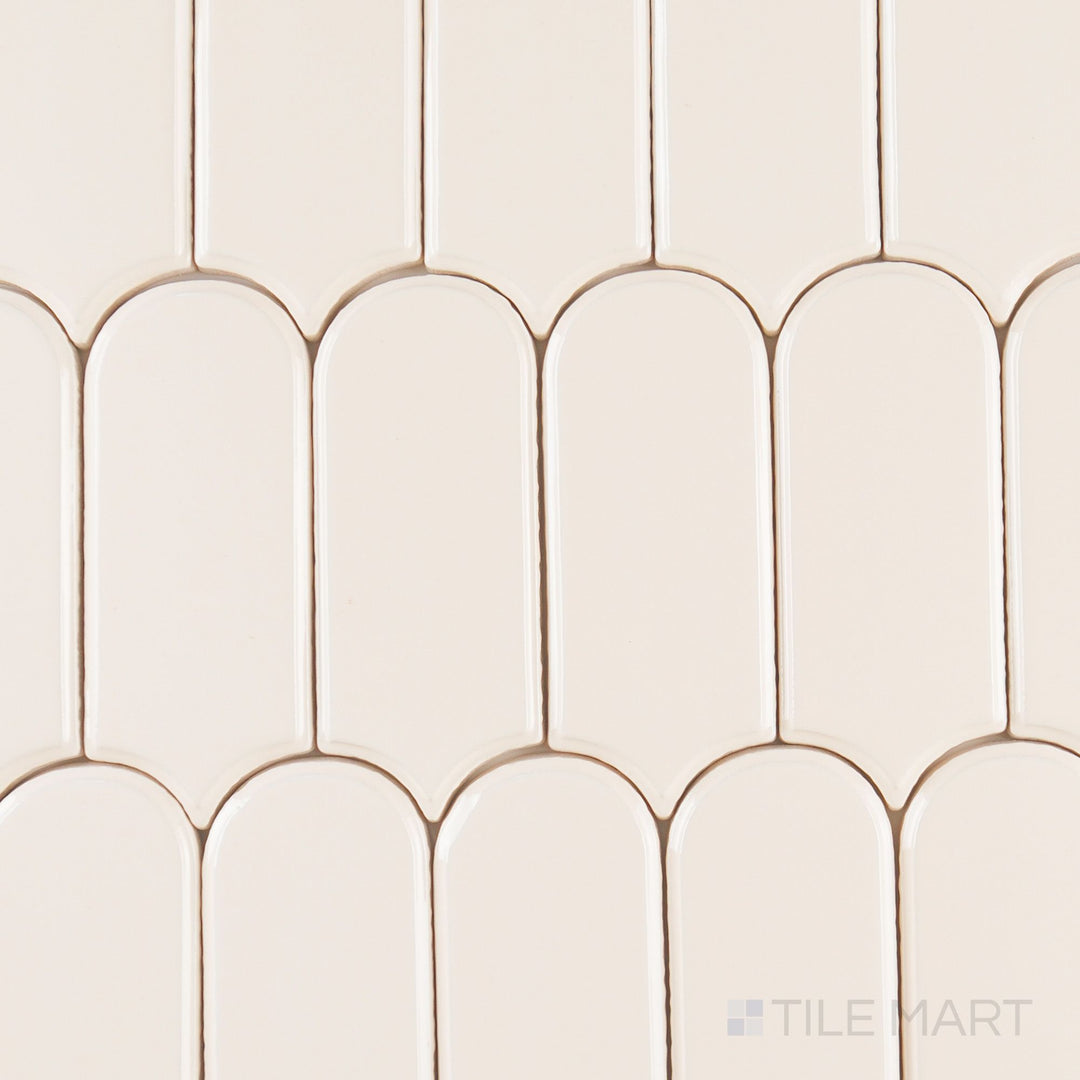 Full layout of Curves Clara Ivory 2.5x6 glossy ceramic tile featuring soft ivory tones and sleek glossy texture