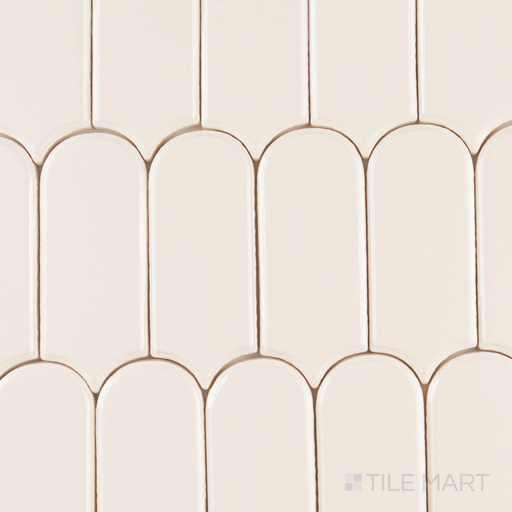 Full layout of Curves Clara Ivory 2.5x6 glossy ceramic tile featuring soft ivory tones and sleek glossy texture