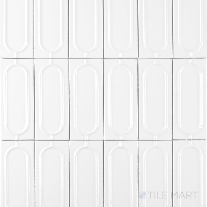 Overview image of Curves Sophee Ice 2.5x6 glossy ceramic tile displaying crisp, icy hue and elegant rectangular format