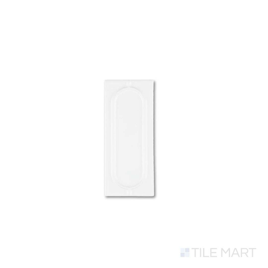 Curves Sophee Ice 2.5x6 glossy ceramic tile shown from above, featuring a crisp ice tone and elegant glossy sheen