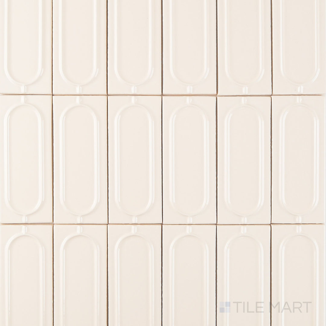 Complete layout of Curves Sophee Ivory 2.5x6 glossy ceramic tile in warm ivory shade with a refined glossy finish