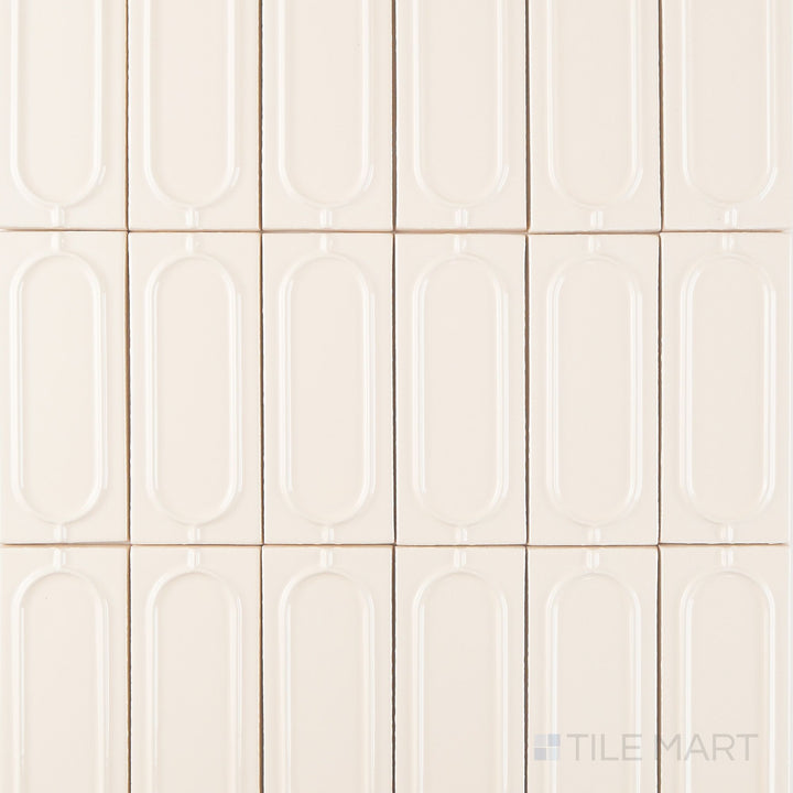 Complete layout of Curves Sophee Ivory 2.5x6 glossy ceramic tile in warm ivory shade with a refined glossy finish